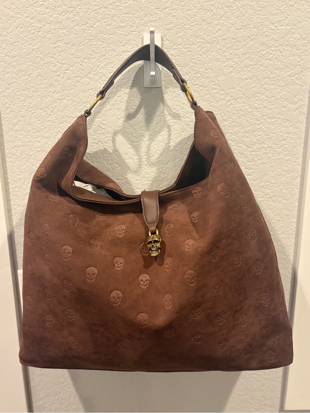 Betsey Johnson Brown Suede Hobo Bag with Skull Accent